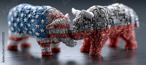 Obraz na płótnie America and Poland bull fight. Trade tariff economy war. Import export manufacture. Politic agreement. Generative AI technology.
w salonie