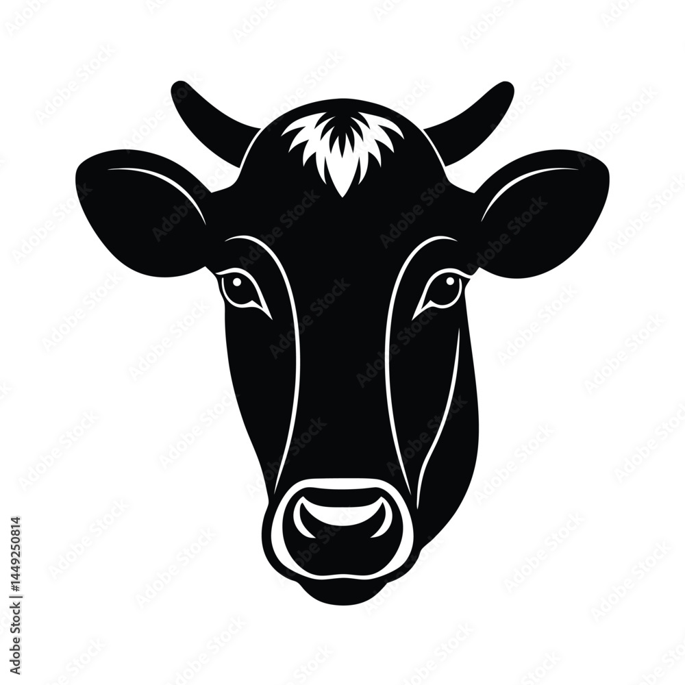 Fototapeta premium Cow Face Front View Vector Silhouette