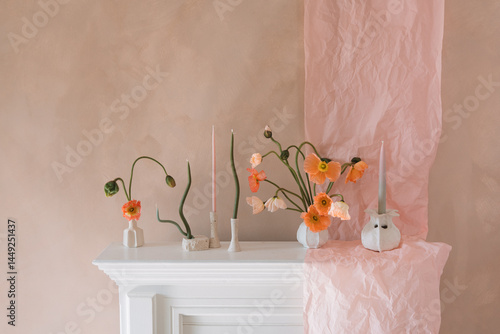 Ornamental mantel with floral centerpiece display