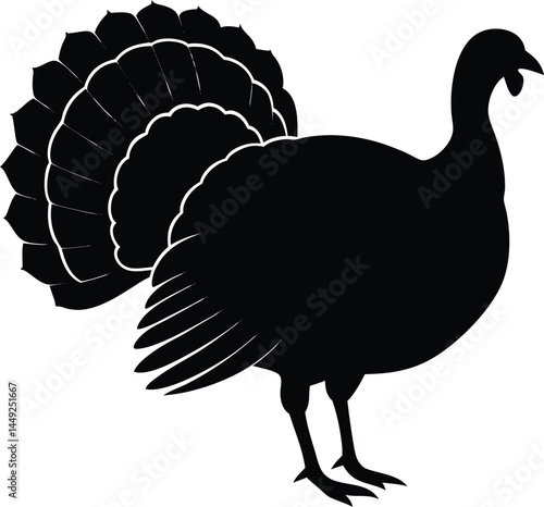 silhouette of a turkey in profile on white 