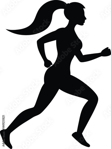 silhouette of a woman jogging with ponytail 