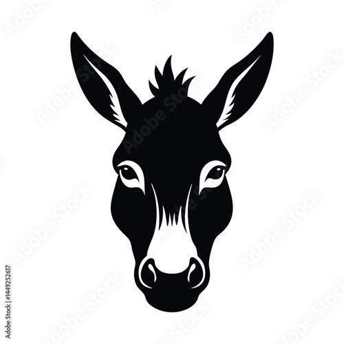 Donkey Head Silhouette with Ears Upright
