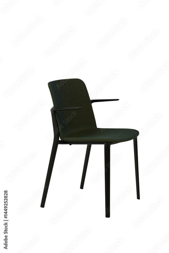 Fototapeta premium Modern dark green fabric chair with black metal frame isolated on white. Cut out transparent background furniture collection. Please see some similar pictures from my portfolio.