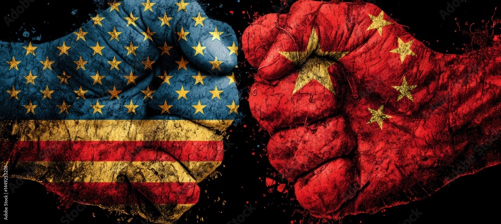 America tariff trade war economy with China. Import export trading market. Generative AI technology.