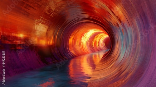 Abstract Painted Tunnel Water Reflection, Orange, Purple, and Aqua Swirls