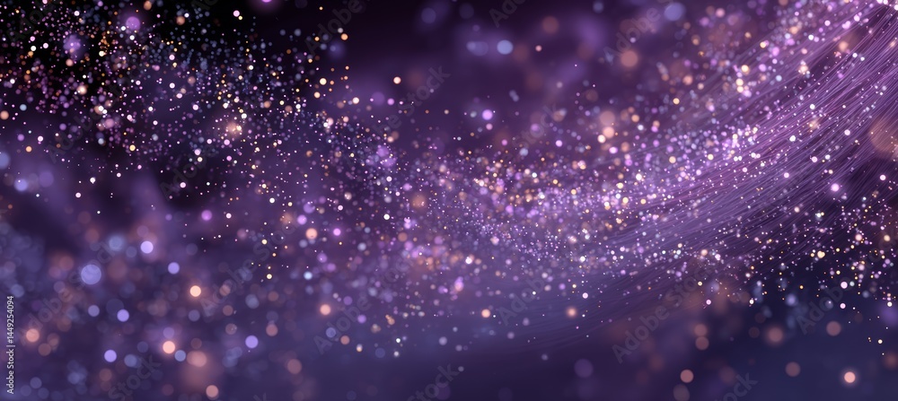 Purple violet on dark shiny glitter background. Generative AI technology.