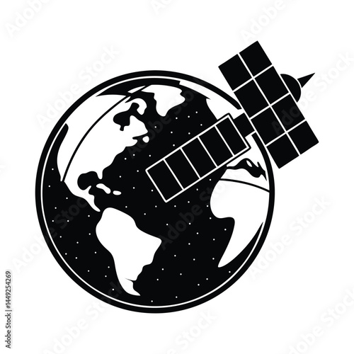 Simple satellite orbiting Earth vector on white background