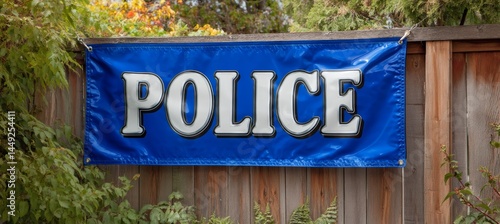 Obraz na płótnie Police sign banner on wooden wall. Generative AI technology.
w salonie