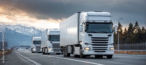 Obraz na płótnie Europe style container truck at highway. Cargo courier transport import export concept. Generative AI technology.
w salonie