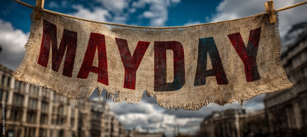 Labor day or Mayday sign banner celebration event. Generative AI technology.