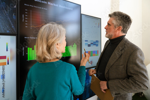 Professional discussion on digital financial market data photo