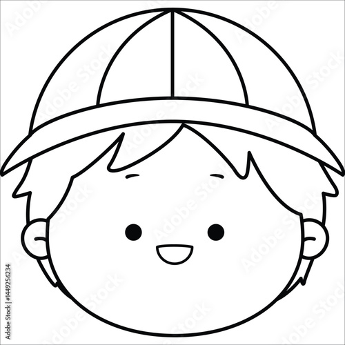 a vector of a cute boy with kindergarten hat in black and white coloring