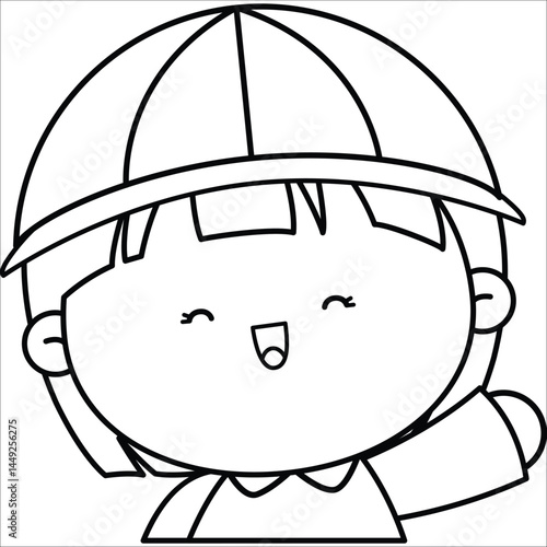 a vector of a cute girl with kindergarten hat in black and white coloring
