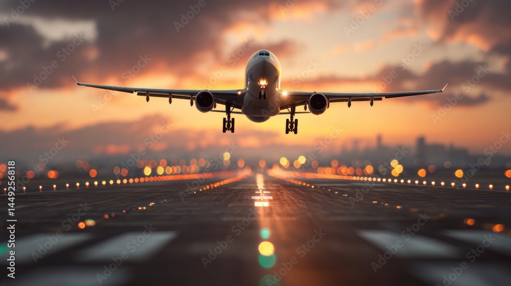 Airplane Taking Off at Sunset Airplane Taking Off at Sunset