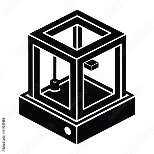 Abstract 3D printer printing a cube on white background