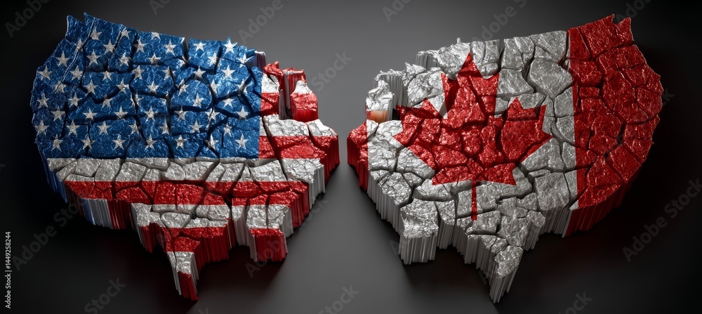 America and Canada rival on trade economy. Import export trading market. Politic diplomacy agreement. Generative AI technology.