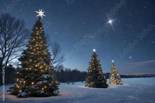 Wallpaper Mural Christmas tree in the night snow Torontodigital.ca