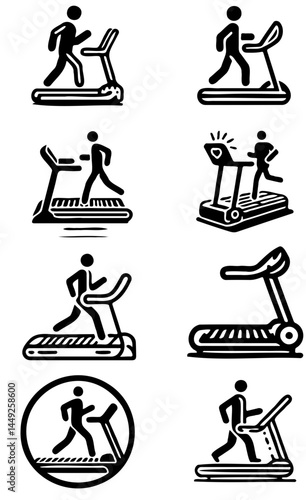 stick figure treadmill workout icons collection for fitness and gym illustrations