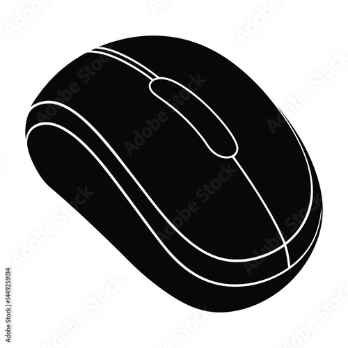 Single computer mouse, sleek and modern silhouette on white background