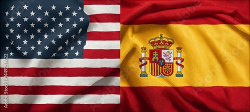 Obraz na płótnie America and Spain flag. Import export trading market. Politic agreement. Generative AI technology.
w salonie
