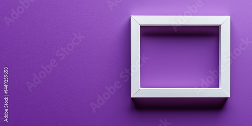 an empty picture frame on a purple wall in a room 