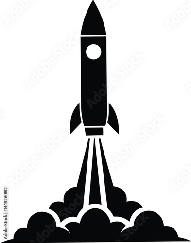 vector rocket launching from base on white 