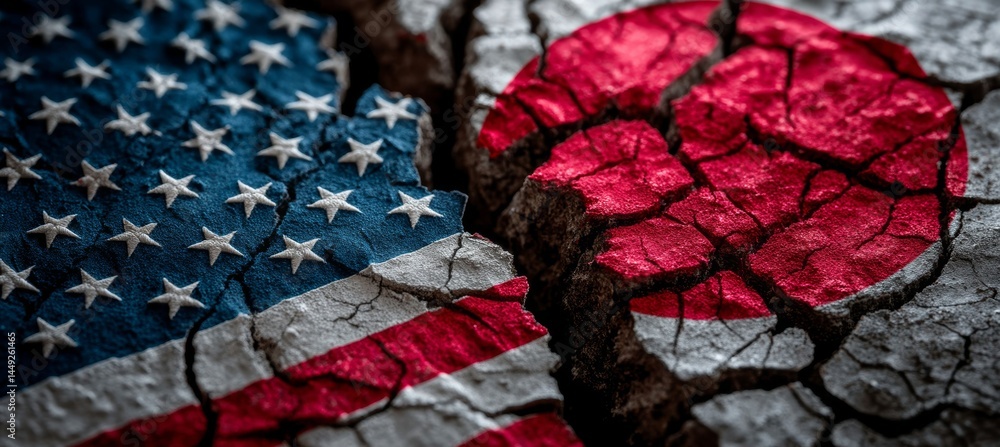 America and Japan flag. Import export trading market. Politic agreement. Generative AI technology.