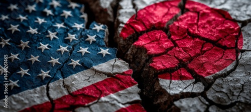 America and Japan flag. Import export trading market. Politic agreement. Generative AI technology.