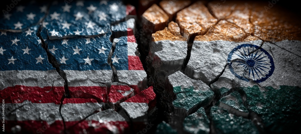 America and India flag versus. Import export trading market. Politic agreement. Generative AI technology.