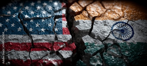 Obraz na płótnie America and India flag versus. Import export trading market. Politic agreement. Generative AI technology. w salonie