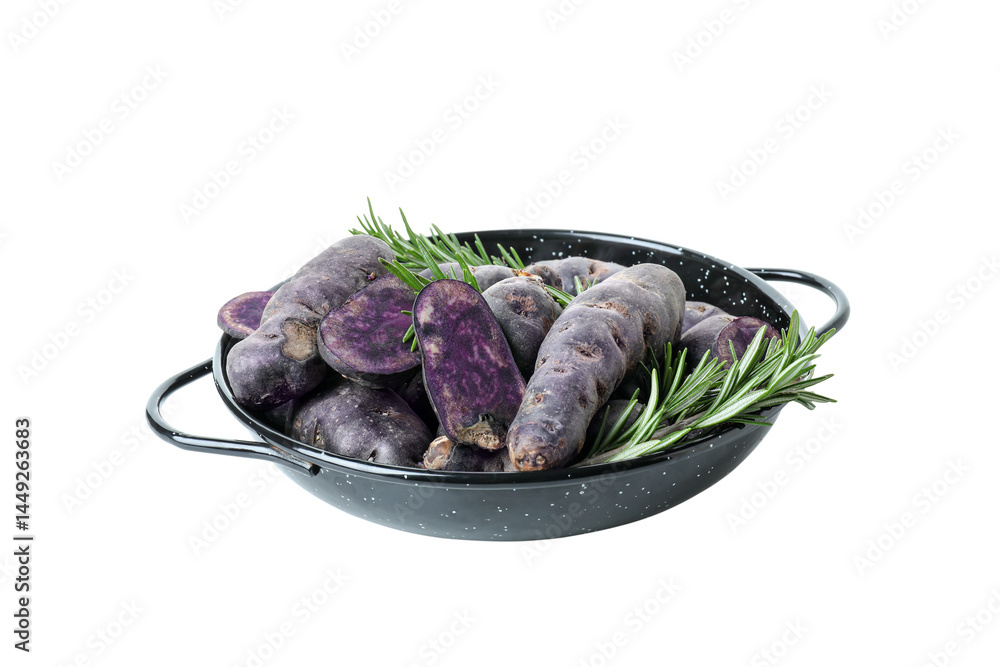 Concept of unusual vegetable - purple potato vegetable, isolated on white background