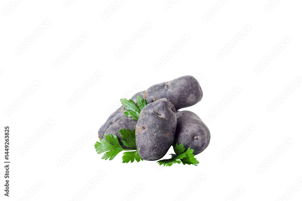 Concept of unusual vegetable - purple potato vegetable, isolated on white background