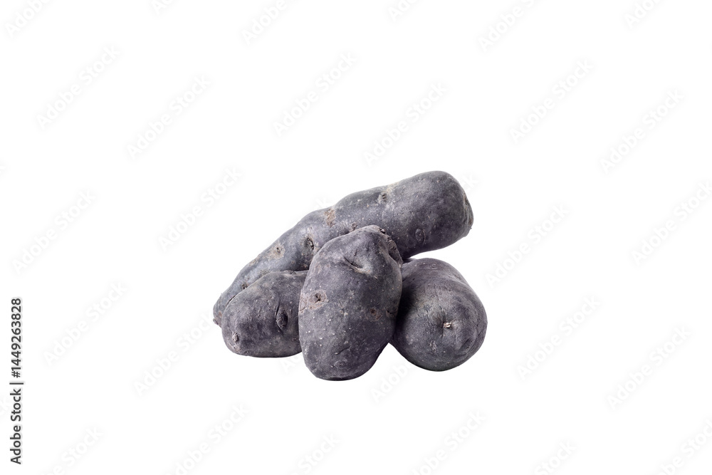 Concept of unusual vegetable - purple potato vegetable, isolated on white background