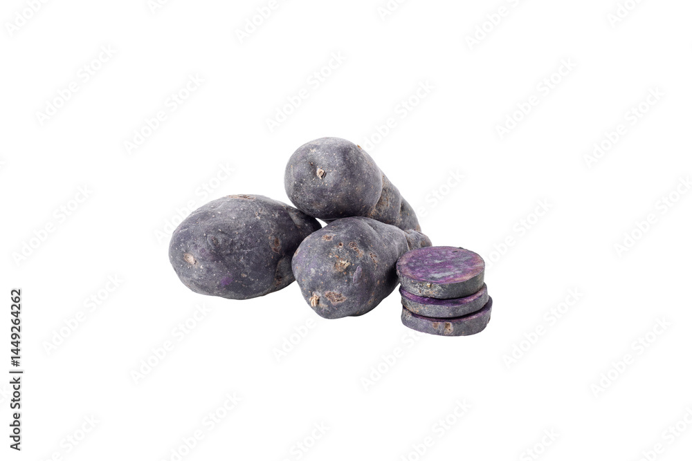 Concept of unusual vegetable - purple potato vegetable, isolated on white background