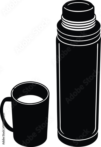 vector thermos bottle with cup lid on white 