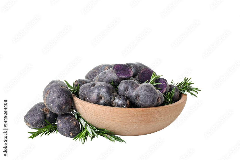 Concept of unusual vegetable - purple potato vegetable, isolated on white background
