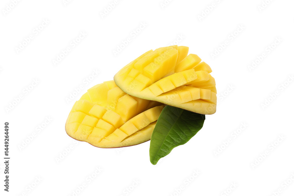 PNG,Ripe sliced fresh mango, isolated on white background