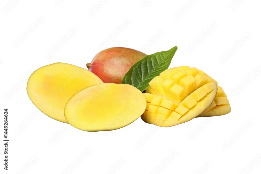 PNG,Ripe sliced fresh mango, isolated on white background