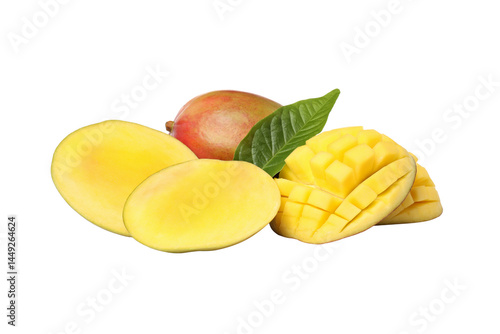 Obraz na płótnie PNG,Ripe sliced fresh mango, isolated on white background w salonie