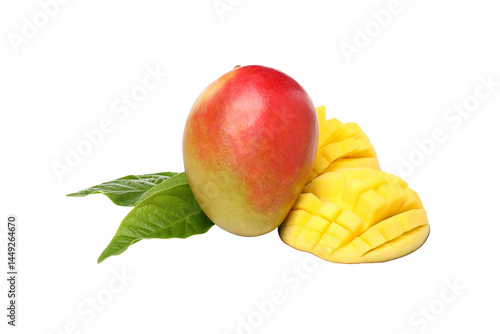Obraz na płótnie PNG,Ripe sliced fresh mango, isolated on white background w salonie