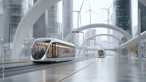 Futuristic City Tramway: Sustainable Urban Transport Concept tram public transport city futuristic