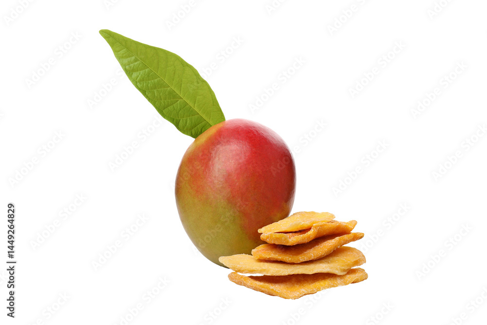 PNG,Fresh and dried mangoes, isolated on white background