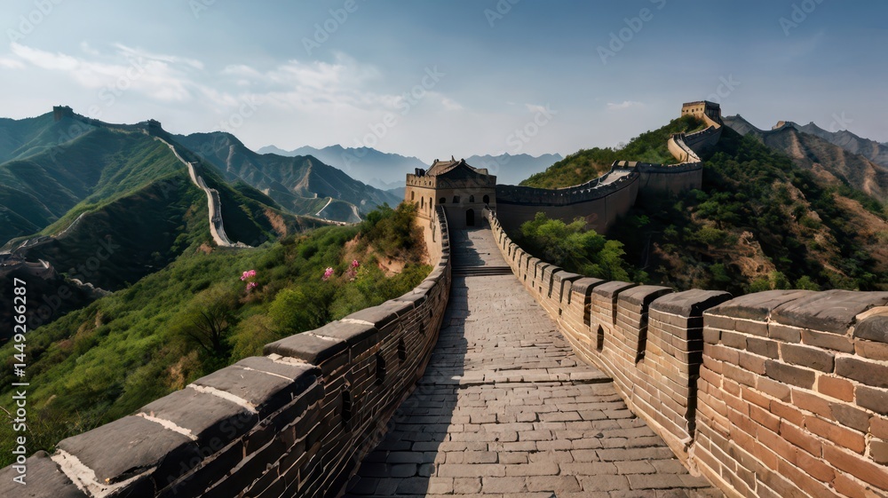 A panoramic shot of the Great Wall