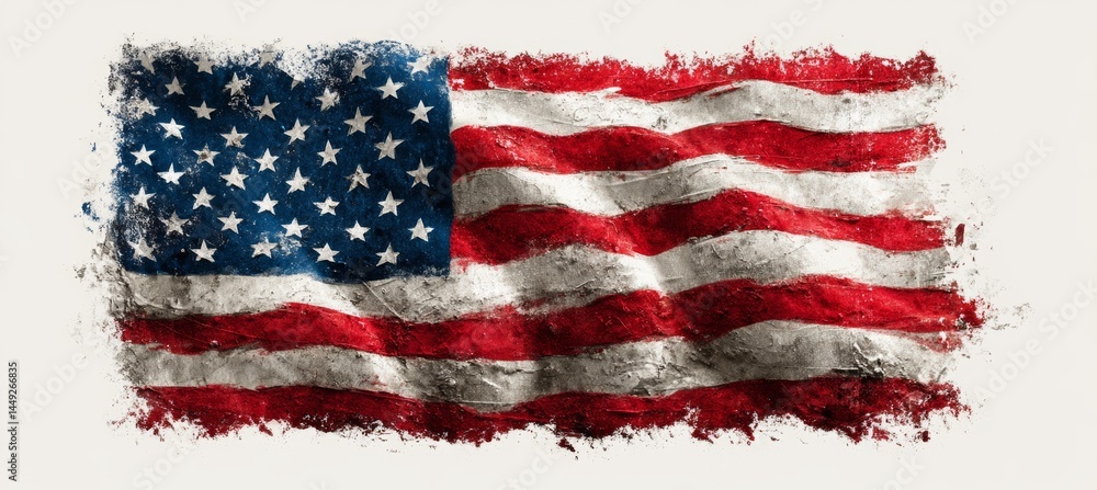 Grunge dirty America flag on white background. USA 4th of July Memorial or Independence day. Generative AI technology.