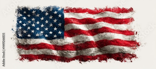Obraz na płótnie Grunge dirty America flag on white background. USA 4th of July Memorial or Independence day. Generative AI technology.
w salonie