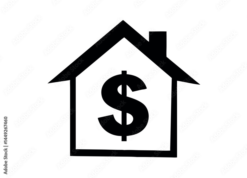 Silhouette of a House with Dollar Sign Inside – Minimalist Symbol for Mortgage, Real Estate, and Property Value Concepts Silhouette of a House with Dollar Sign Inside – Minimalist Symbol for Mortgage, Real Estate, and Property Value Concepts