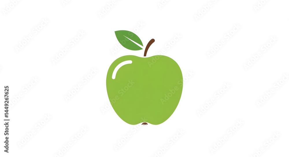 Fototapeta premium Green Apple Illustration with Leaf Isolated on White Background