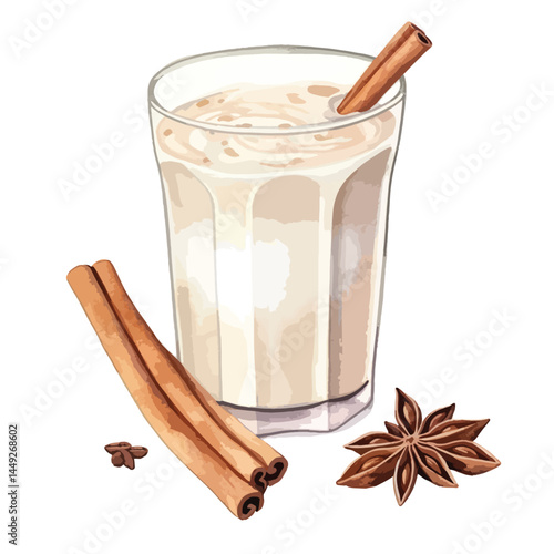 traditional Mexican drink horchata cute watercolors illustration on white background