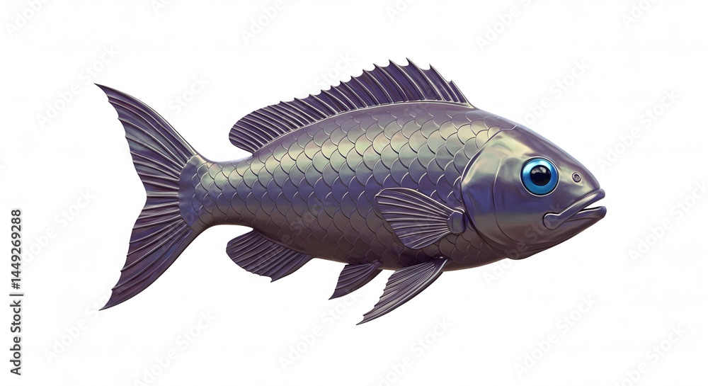 Isolated Illustration of a Shiny Silver Fish with Big Blue Eyes Isolated Illustration of a Shiny Silver Fish with Big Blue Eyes