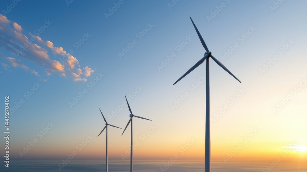 Obraz premium Wind Turbines at Sunset: Clean Energy Landscape wind turbines renewable energy sunset sunrise ocean
